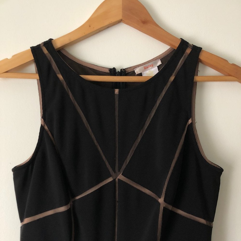 Esley, A-line black dress | Simple geometric panel pattern, size 2